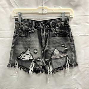 R13 Shredded Ripped Hem Denim Shorts